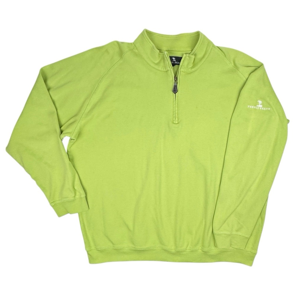 Pebble Beach‎ Performance Men's XL 1/4 Zip Golf Pullover Shirt Lime Green Cotton